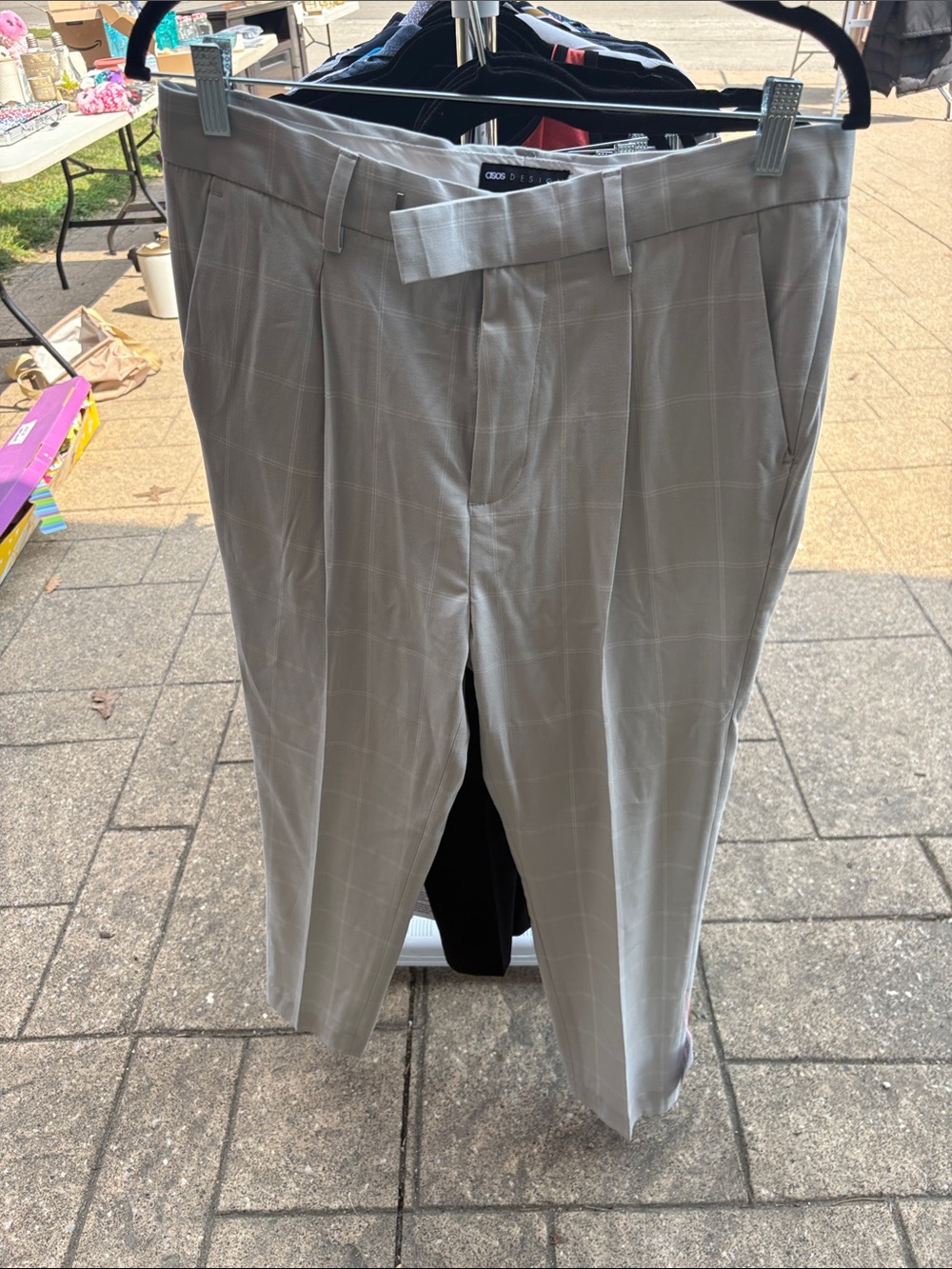 Men's Light Gray Windowpane Dress Pants